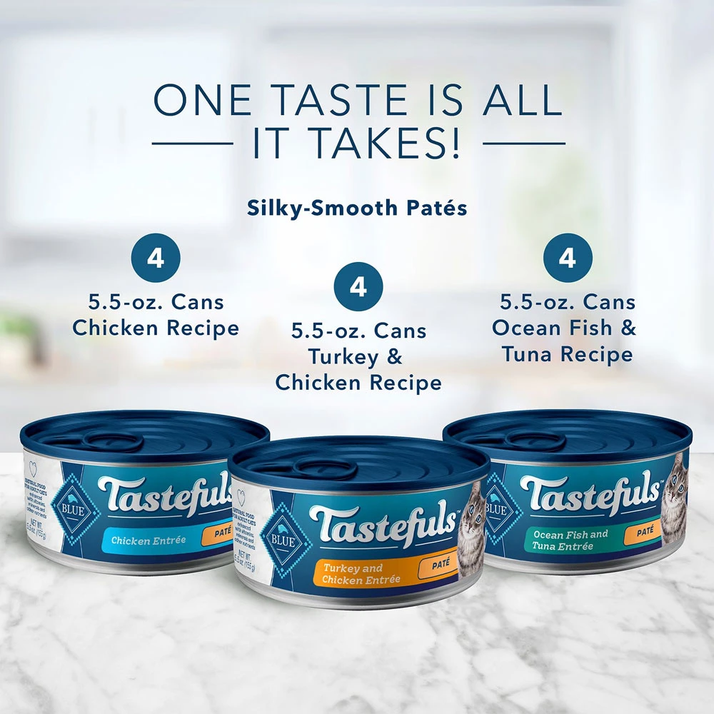 Blue Buffalo Tastefuls Chicken, Turkey & Chicken & Ocean Fish & Tuna Entrees Variety Pack Pate Wet Cat Food (5.5oz X 12) 2 Blue Buffalo Tastefuls Chicken, Turkey & Chicken & Ocean Fish & Tuna Entrees Variety Pack Pate Wet Cat Food (5.5oz X 12) - Image 2