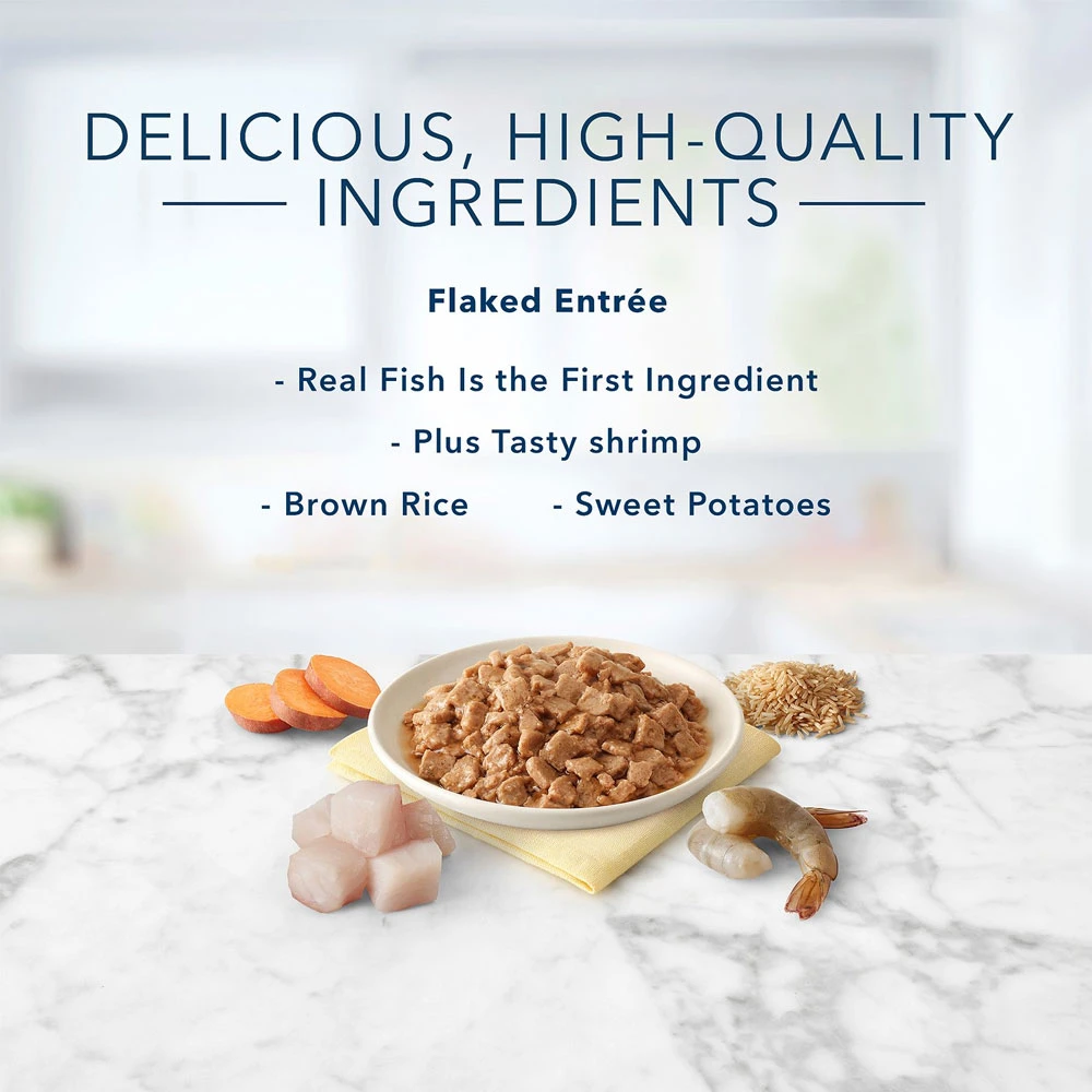 Blue Buffalo Tastefuls Fish & Shrimp Entree In Gravy Flaked Wet Cat Food (3oz X 12) 2 Blue Buffalo Tastefuls Fish & Shrimp Entree In Gravy Flaked Wet Cat Food (3oz X 12) - Image 2