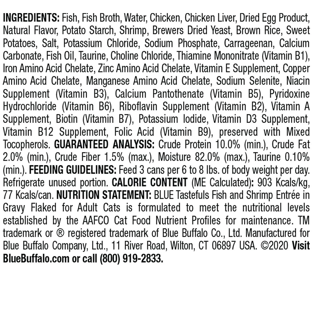 Blue Buffalo Tastefuls Fish & Shrimp Entree In Gravy Flaked Wet Cat Food (3oz X 12) 4 Blue Buffalo Tastefuls Fish & Shrimp Entree In Gravy Flaked Wet Cat Food (3oz X 12) - Image 4