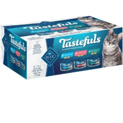 Blue Buffalo Tastefuls Salmon, Chicken, Ocean Fish & Tuna Entrees Variety Pack Pate Wet Cat Food (5.5oz X 12)