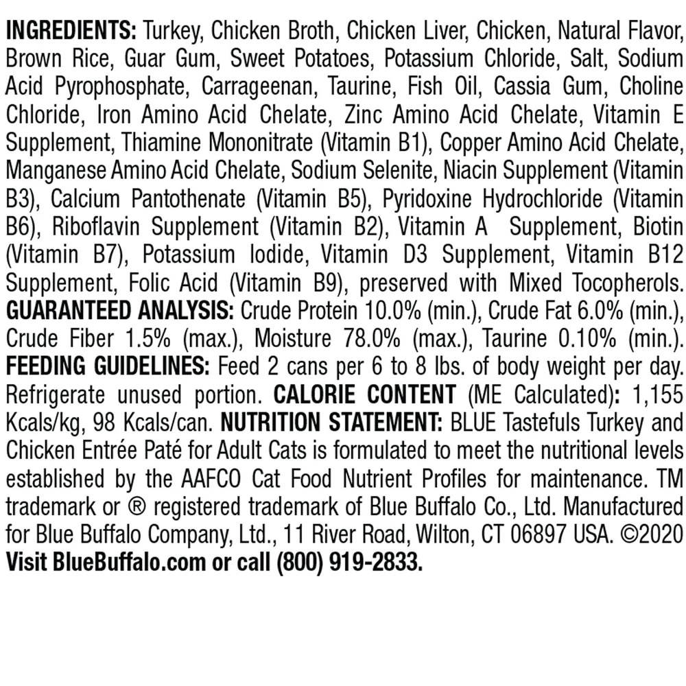 Blue Buffalo Tastefuls Turkey & Chicken Entree Pate Wet Cat Food (5.5oz X 12) 4 Blue Buffalo Tastefuls Turkey & Chicken Entree Pate Wet Cat Food (5.5oz X 12) - Image 4