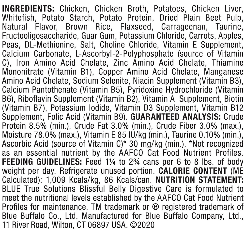 Blue Buffalo True Solutions Blissful Belly Digestive Care Formula Wet Cat Food (3oz X 24) 3 Blue Buffalo True Solutions Blissful Belly Digestive Care Formula Wet Cat Food (3oz X 24) - Image 3
