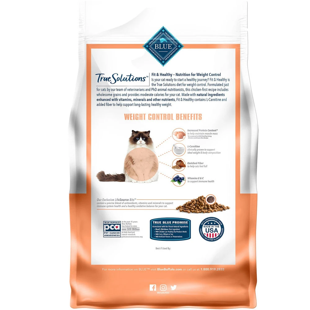 Blue Buffalo True Solutions Fit & Healthy Weight Control Formula Recipe Dry Cat Food (11 Lb) 2 Blue Buffalo True Solutions Fit & Healthy Weight Control Formula Recipe Dry Cat Food (11 Lb) - Image 2