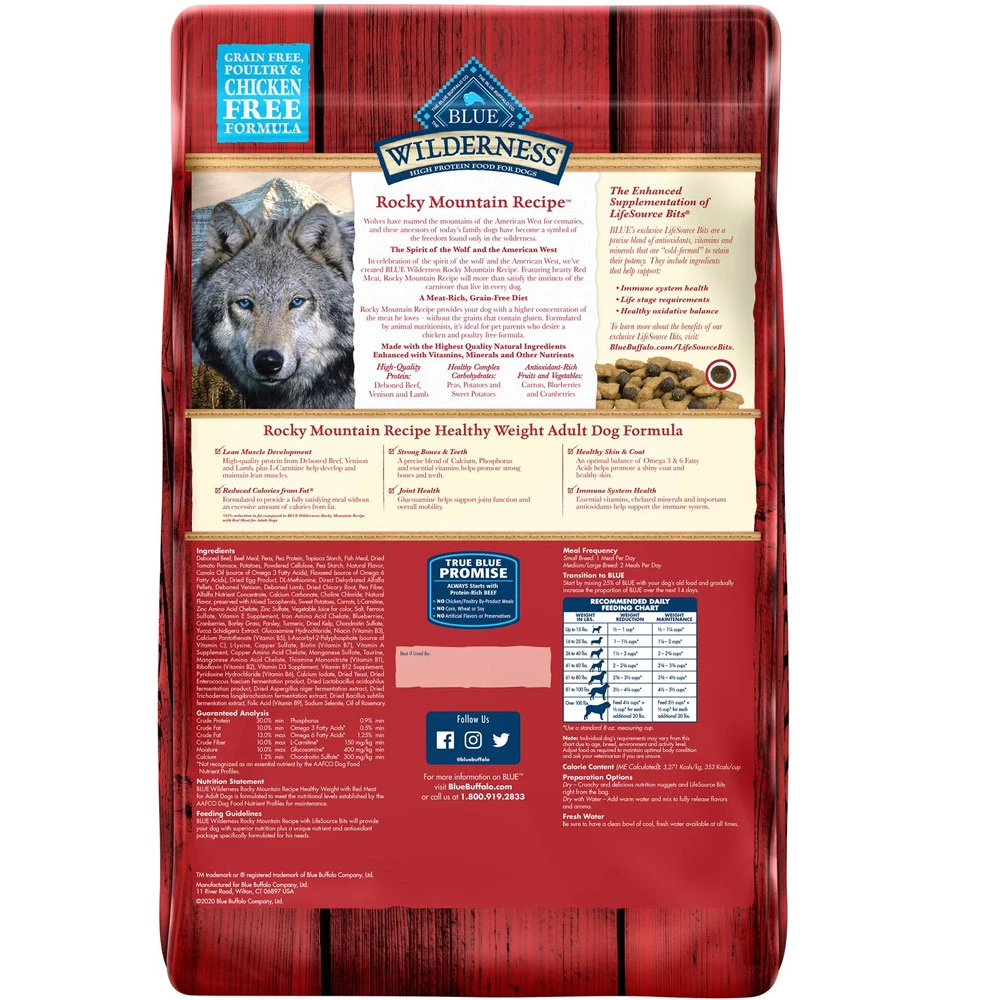 Blue Buffalo Wilderness Rocky Mountain Recipe With Red Meat Healthy Weight Grain-Free Dry Dog Food (22 Lb) 2 Blue Buffalo Wilderness Rocky Mountain Recipe With Red Meat Healthy Weight Grain-Free Dry Dog Food (22 Lb) - Image 2