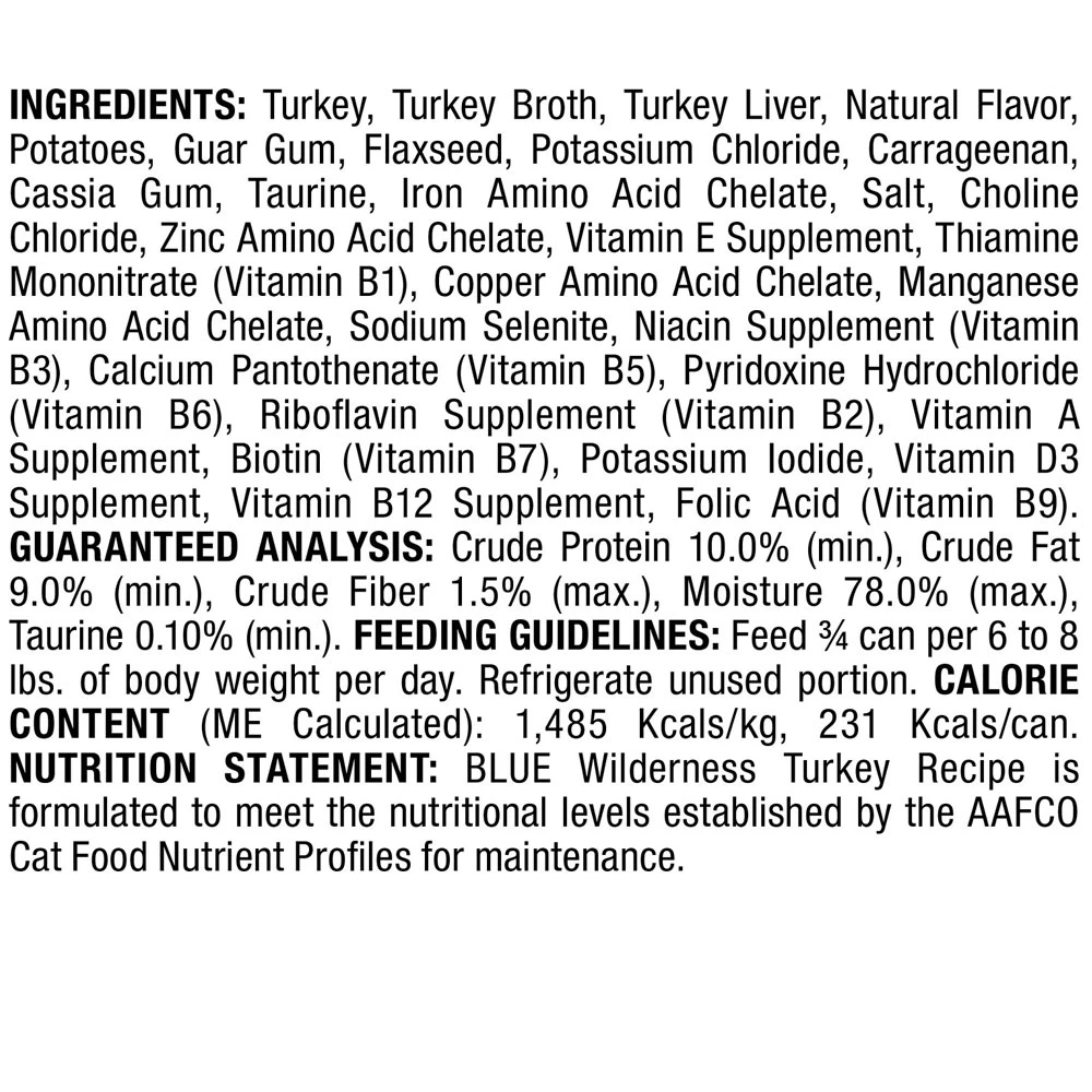 Blue Buffalo Wilderness Turkey Grain-Free Canned Cat Food (3oz X 24) 2 Blue Buffalo Wilderness Turkey Grain-Free Canned Cat Food (3oz X 24) - Image 2