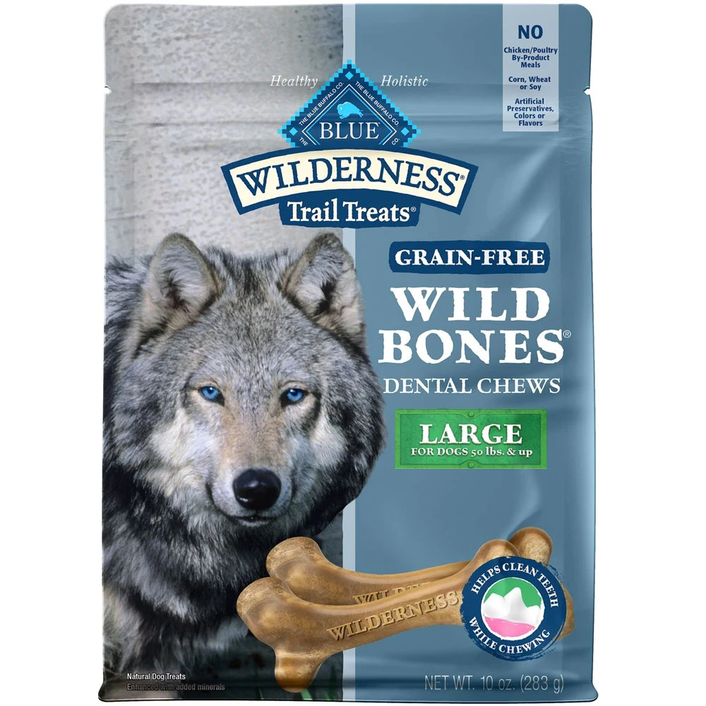 Blue Buffalo Wilderness Wild Bones Grain-Free Large Dental Dog Treats, 10-oz Count Varies 1 Blue Buffalo Wilderness Wild Bones Grain-Free Large Dental Dog Treats, 10-oz Count Varies