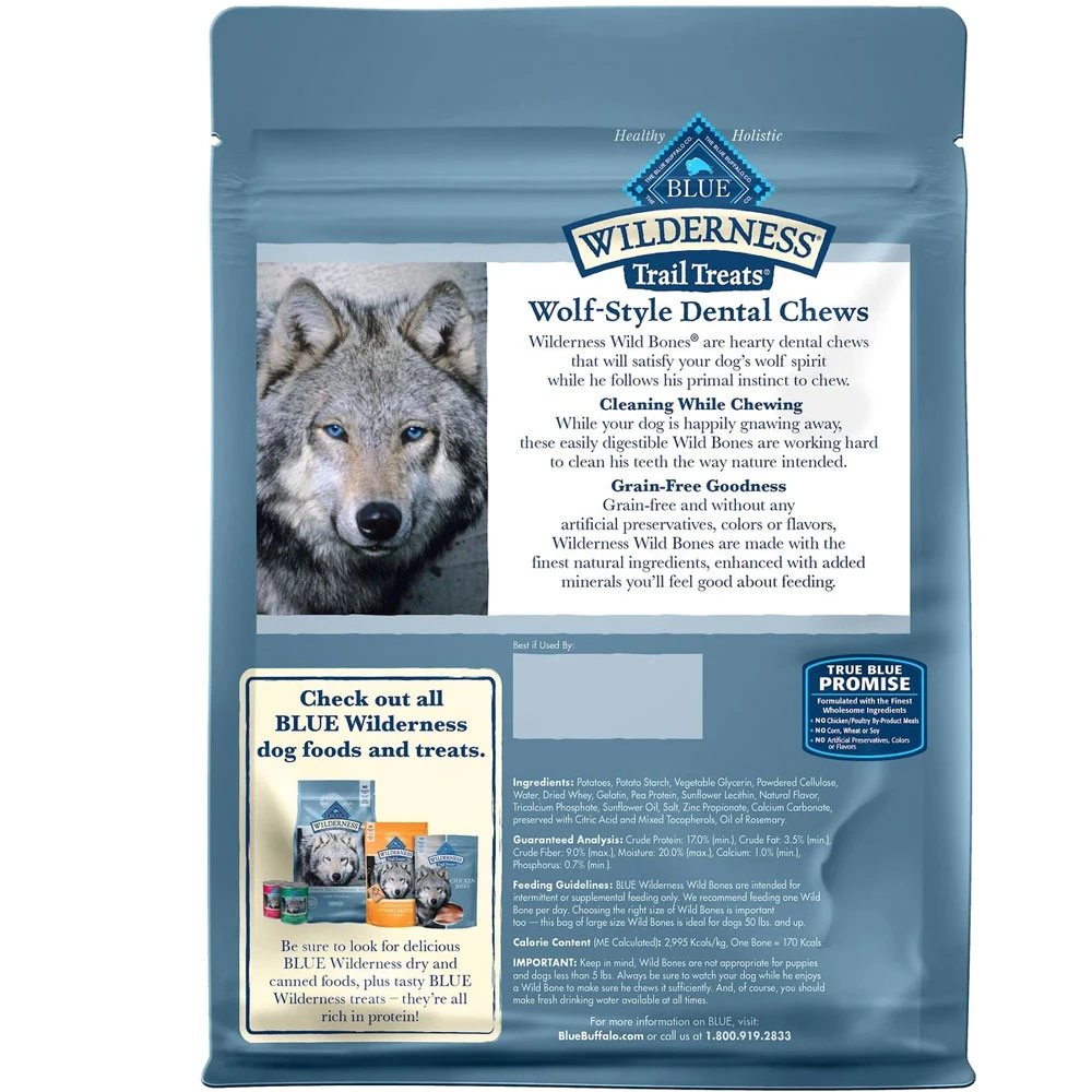 Blue Buffalo Wilderness Wild Bones Grain-Free Large Dental Dog Treats, 10-oz Count Varies 2 Blue Buffalo Wilderness Wild Bones Grain-Free Large Dental Dog Treats, 10-oz Count Varies - Image 2