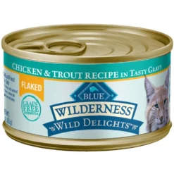Blue Buffalo Wilderness Wild Delights Flaked Chicken & Trout Grain-Free Canned Cat Food (3oz X24)