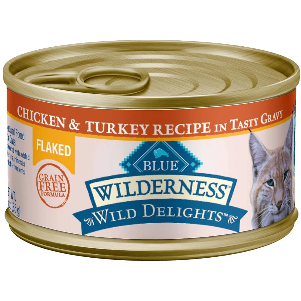 Blue Buffalo Wilderness Wild Delights Flaked Chicken & Turkey Grain-Free Canned Cat Food (3oz X24) 1 Blue Buffalo Wilderness Wild Delights Flaked Chicken & Turkey Grain-Free Canned Cat Food (3oz X24)