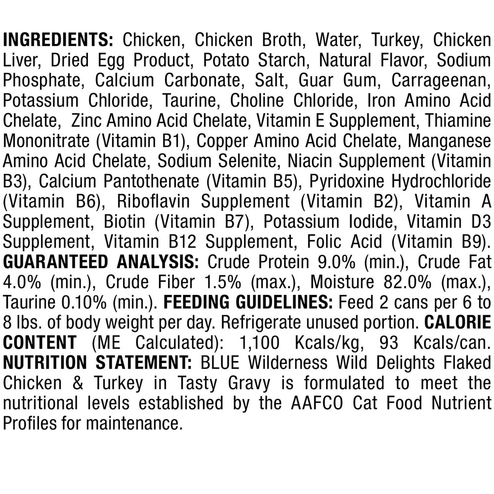Blue Buffalo Wilderness Wild Delights Flaked Chicken & Turkey Grain-Free Canned Cat Food (3oz X24) 2 Blue Buffalo Wilderness Wild Delights Flaked Chicken & Turkey Grain-Free Canned Cat Food (3oz X24) - Image 2